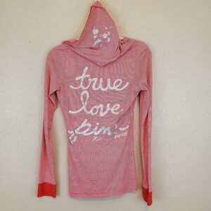 VS PINK Striped 2000s Hooded Preppy Henley Y2K Glitter Details *RARE*